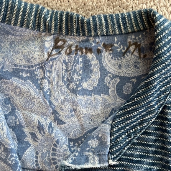 Handmade Vintage Pinstripe Denim Patchwork Jacket L/XL - Picture 5 of 6